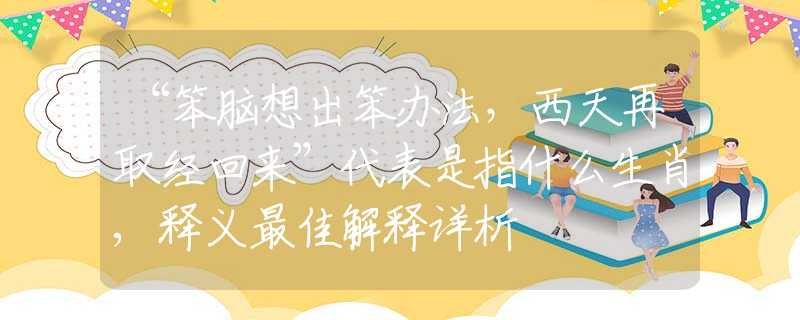 “笨腦想出笨辦法，西天再取經(jīng)回來(lái)”代表是指什么生肖,釋義最佳解釋詳析